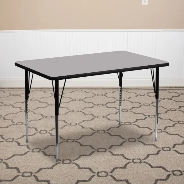 Flash Furniture 24''W x 48''L Rectangular Grey Thermal Laminate Activity Table - Standard Height Adjustable Legs