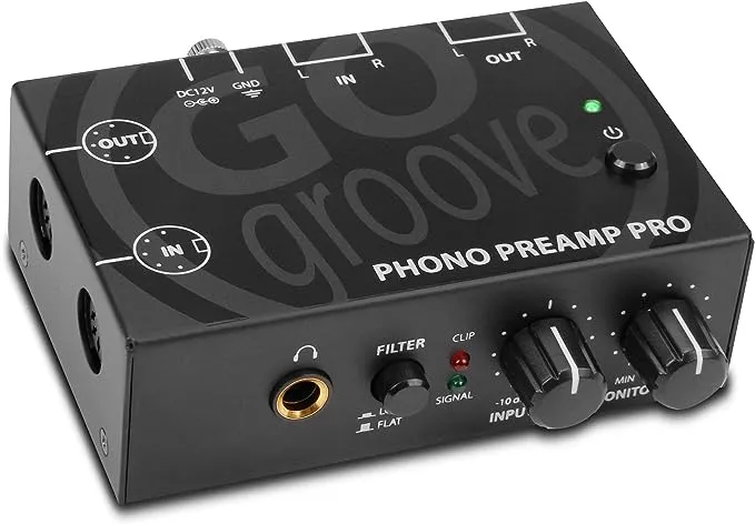 GOgroove Phono Preamp Pro Preamplifier with RCA Input/Output, DIN Connection, RIAA Equalization, 12V DC Adapter - Compatible with Vinyl Record Players, Turntables, Stereos, DJ Mixers