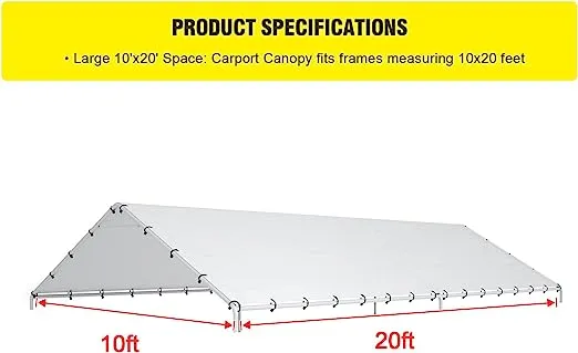 10 x 20 Ft Carport Replacement Canopy Cover Garage Top Tent 10×20ft(White)