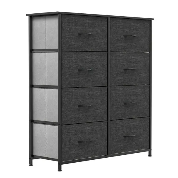 YITAHOME 8 Drawer Dresser for Bedroom Fabric Dresser Chest of Closets Storage Units Organizer Tower Wooden Top Shelf, for Bedroom, Hallway, Entryway, Closet(Black Grey)