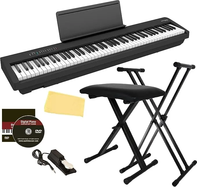 Roland FP-30X Digital Piano - Black Bundle with Adjustable Stand, Bench, Sustain Pedal, Austin Bazaar Instructional DVD, and Polishing Cloth