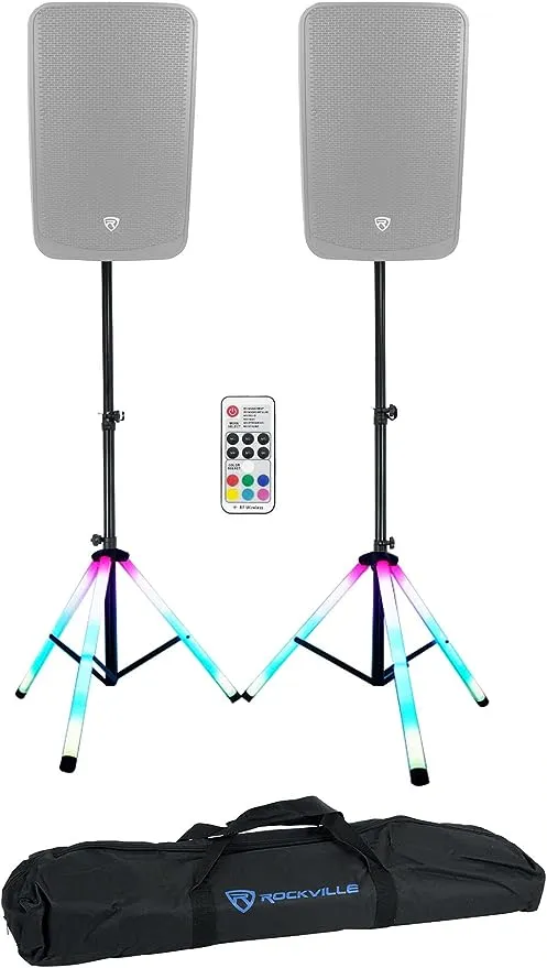 Rockville 2 Tripod DJ PA Church Club Scene White Speaker Stands+Carry Case, RVSS2