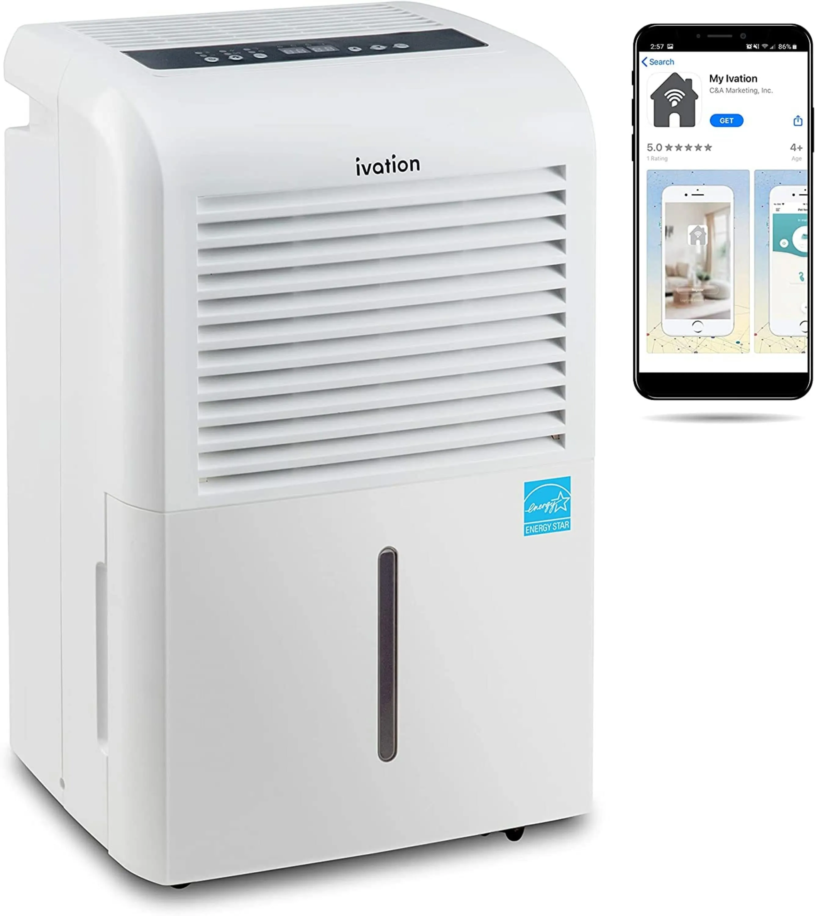 Ivation 4,500 Sq Ft Energy Star Dehumidifier with Pump, Large Capacity Compressor Includes Programmable Humidity, Hose Connector, Auto Shutoff and Restart and Washable Filter (4,500 Sq Ft W/Pump)