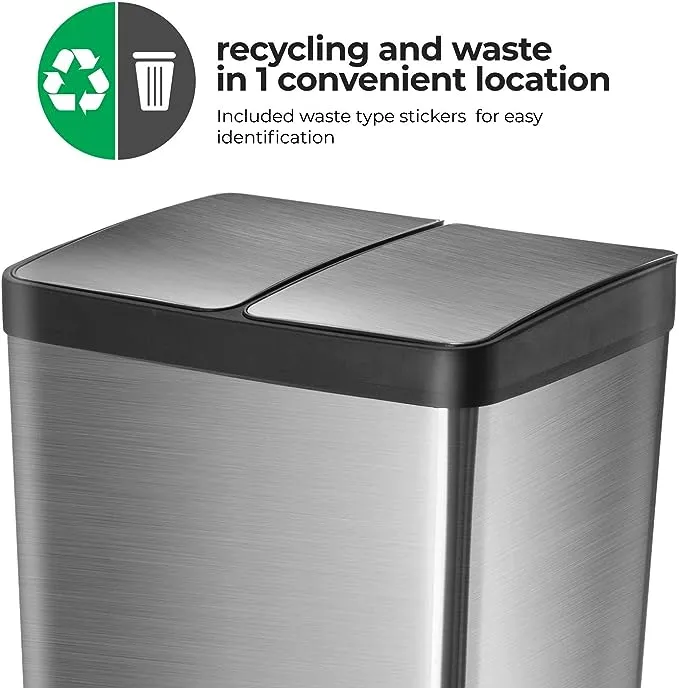 15.8 Gallon Kitchen Trash Can, Dual Removable Liners for Recycling and Trash, Wi