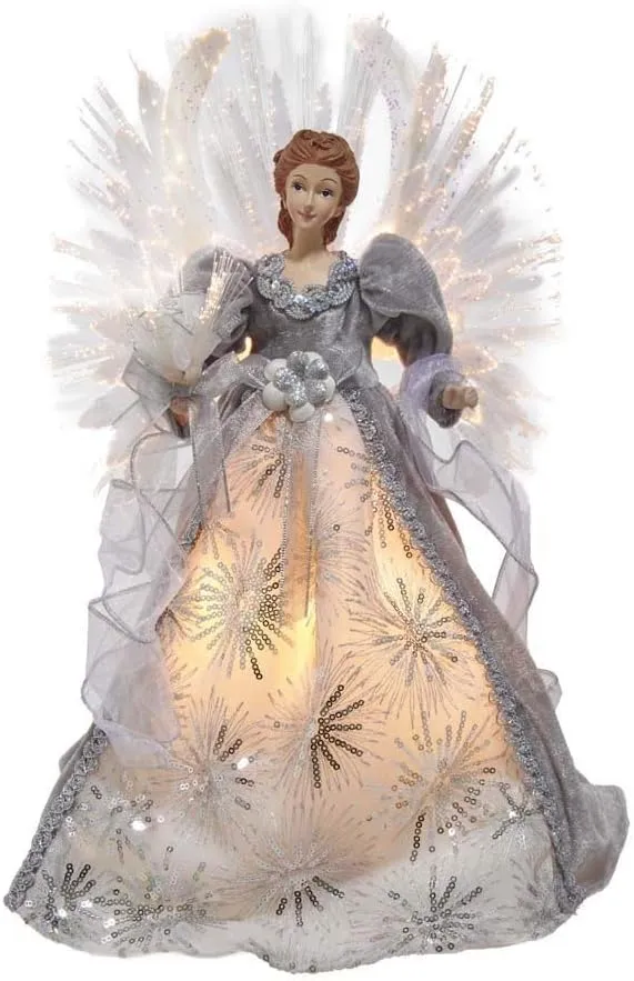 Kurt S. Adler Kurt Adler 16-Inch Fiber Optic White, Silver, and Gray Angel Tree Topper, Multi