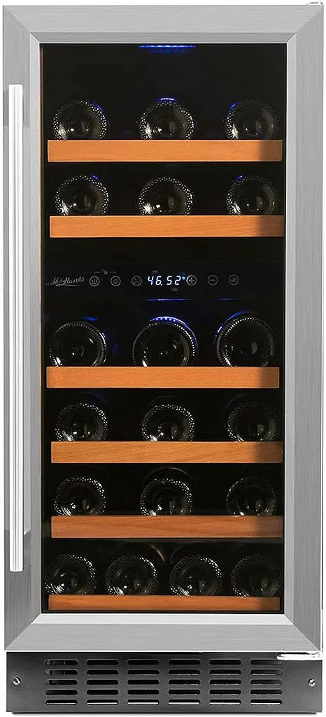 Smith & Hanks 32 Bottle Under Counter Wine Refrigerator, Dual Temperature Zones, 15 Inches Wide, Built-In or Free Standing