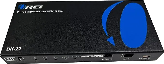 OREI 8K HDMI Splitter 2 in 2 Out, Resolutions Up to 4K@120Hz, Dolby Vision Pass-Through, HDCP 2.3, Auto EDID Management, Does NOT Extend Display - (BK-22)