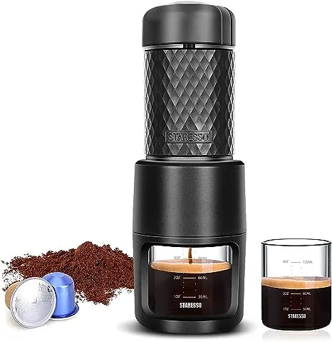 STARESSO Portable Espresso Maker,2 in 1 Express Coffee Maker Compatible Capsules and Ground Coffee Manual Espresso Machines,Mini Hand Press Coffee Makers for Travel Camping Hiking Classic