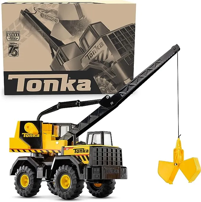 Tonka Steel Classics Mighty Crane - Made with Steel & Sturdy Plastic, Yellow Toy Construction Truck, Boys and Girls, Kids, Toddlers, Ages 3+