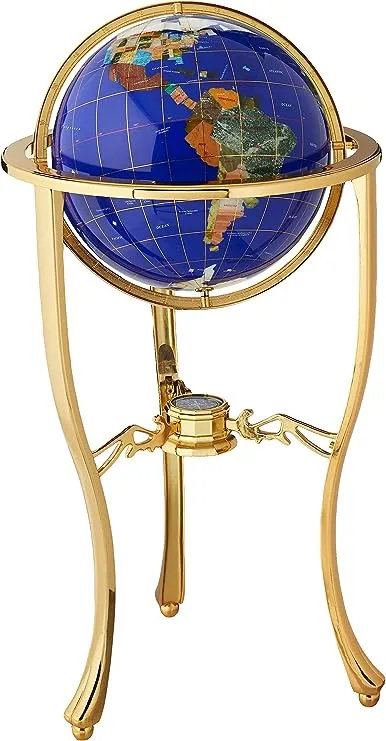 Unique Art 36-Inch by 13-Inch Floor Standing Blue Lapis Gemstone World Globe Gold Tripod