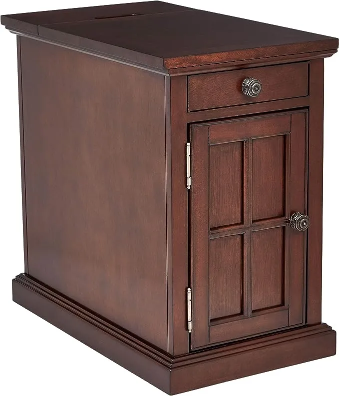 End Table with Charging Station Chair Side Table with Dark Brown Traditional