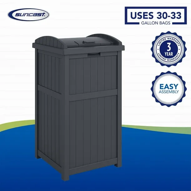 Suncast Trashcan Hideaway Outdoor 33 Gallon Garbage Trash Waste Bin, Cyberspace