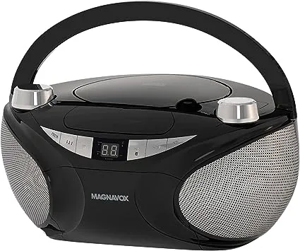 Magnavox MD6949 Portable Top Loading CD Boombox with AM/FM Stereo Radio and Bluetooth Wireless Technology in Black | CD-R/CD-RW Compatible | LED Display | (Black/Red)