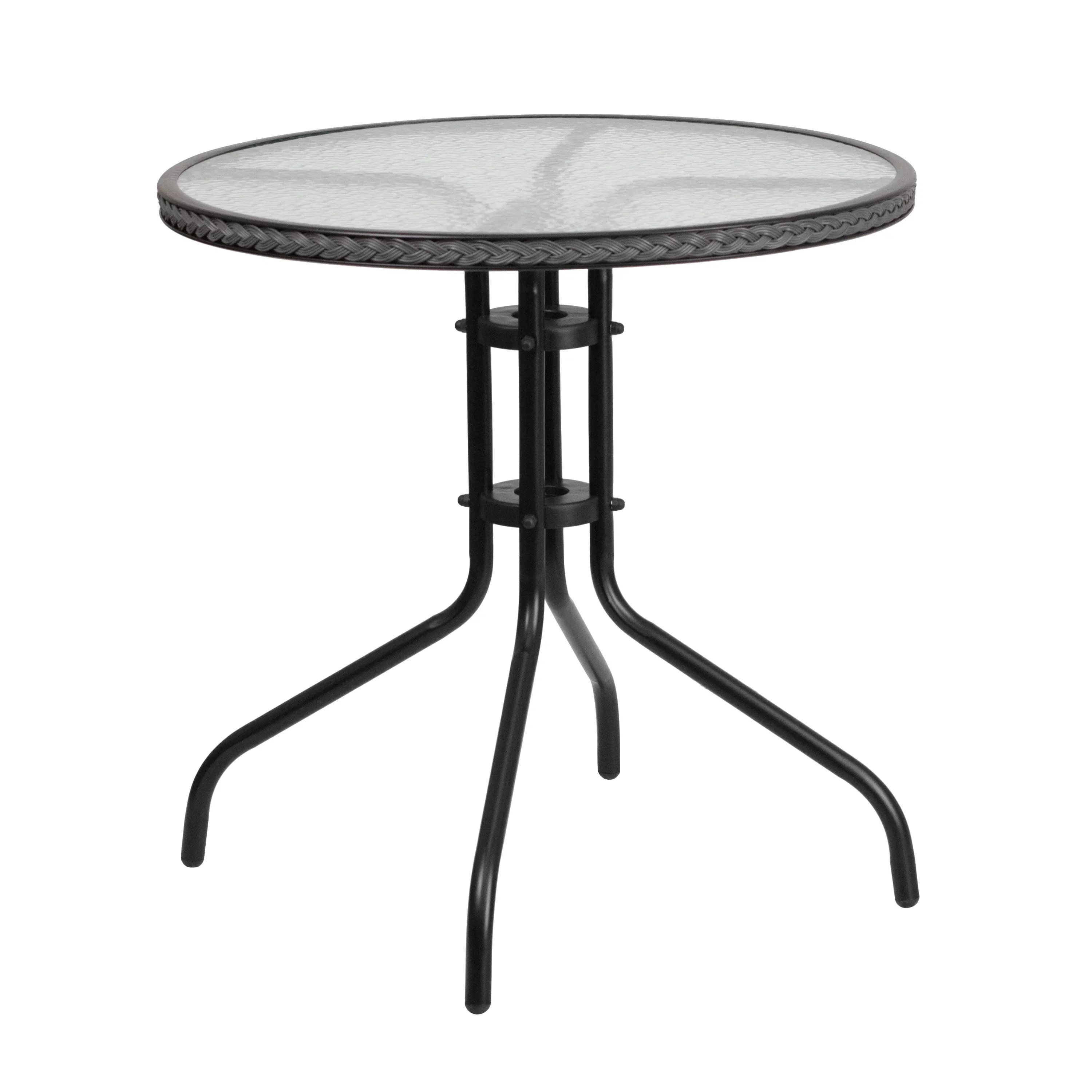 Flash Furniture 28'' Round Tempered Glass Metal Table with Dark Brown Rattan Edging