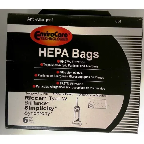 Envirocare Replacement HEPA Filtration Vacuum Cleaner Dust Bags made to fit Riccar Type W Brilliance and Simplicity Synchrony Vacuum Cleaners 6 pack