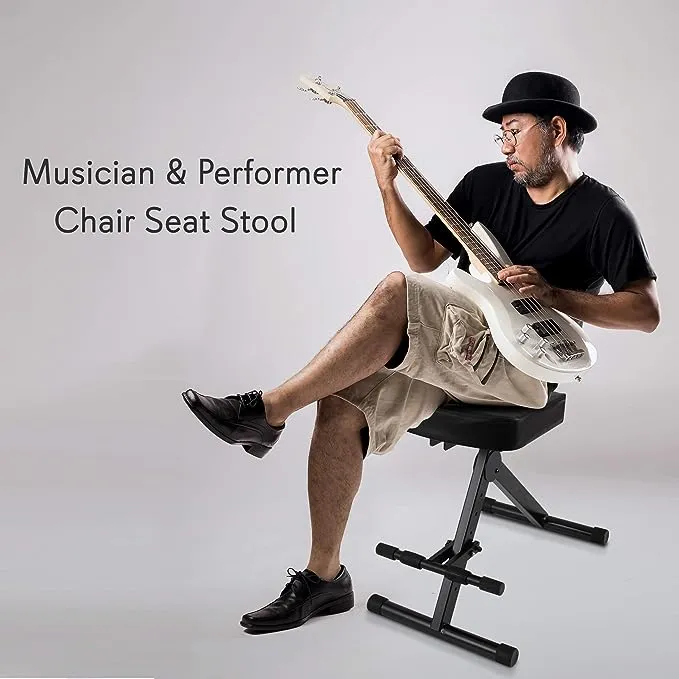 PYLE Drum Throne - Guitar Stool, Foldable & Portable Chair w/ Backrest & Footrest, Adjustable Music Stool for Adults, Padded Cushioned Seat & Back