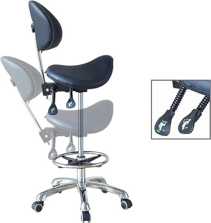 FOHGFNT Saddle Stool Rolling Chair with Back Support Ergonomic Seat Hydraulic Adjustable with Footrest for Home Office Dental Salon Shop Use, Black…