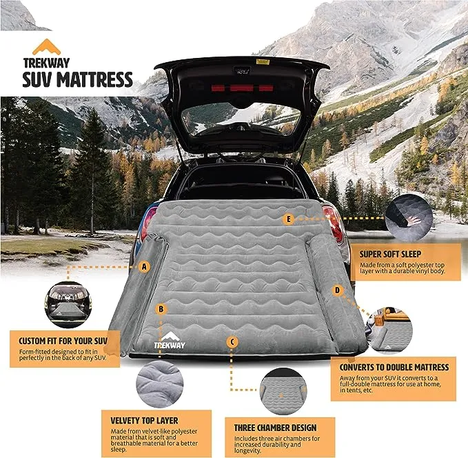 Offroading Gear SUV/Van Inflatable Air Mattress w/Side Chambers - Car Camping Bed - for 4Runner, Outback, Forester, Cherokee, RAV4, Blow Up Inflatable. from Trekway