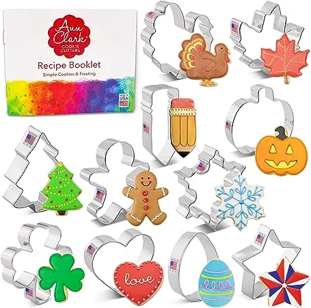 Cookie Cutters for Christmas and Every Season: 11-pc. Christmas, Easter, Halloween, St. Patrick's Day & More Made in USA by Ann Clark Cookie Cutters