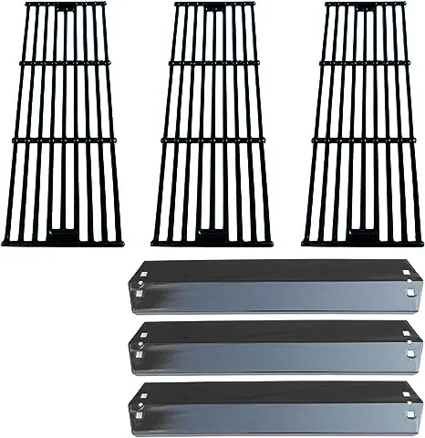 Grill Heat Plates Shields Replacement Parts, Compatible with Chargriller Char Griller 5050 5650 3001 3008 4000 5072 Grills, 3PCS Stainless Steel Burner Covers, Flavor Bars with Support Bracket