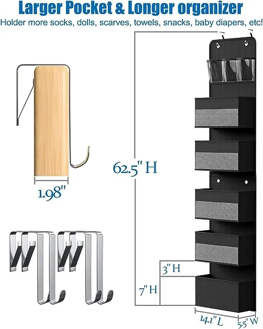 Over Door Organizer, 6 Shelf Camper Storage, RV Bathroom Storage, Behind The Door Storage Organizer, Wall Mount Back of Door Hanging Organizers for Toy Diaper Bedroom Closet (Black)