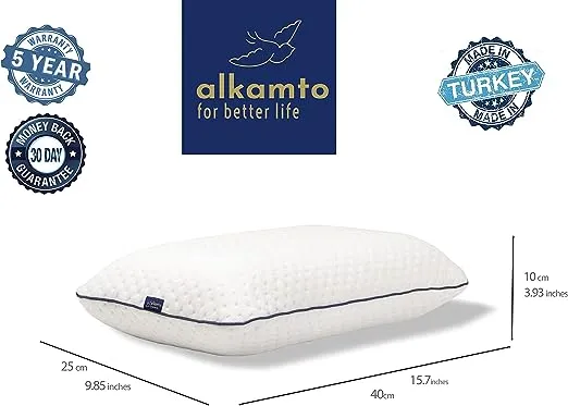 alkamto Travel & Camping Comfortable Memory Foam Pillow with Extra Cotton Cover – Easy to Carry Portable Bag – Temperature Regulating Pillow Case - Perfect for Travelling (Black)