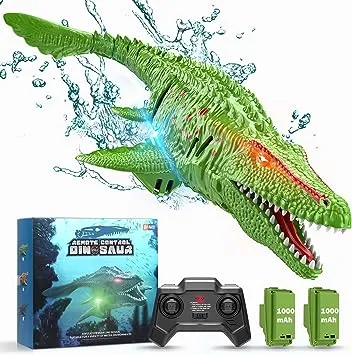 Remote Control Dinosaur, 2.4G Water Toys RC Boat with Light Module Batteries Boat for Swimming Pool Lake Bathroom Bath Birthday Party Kids Boys Girls