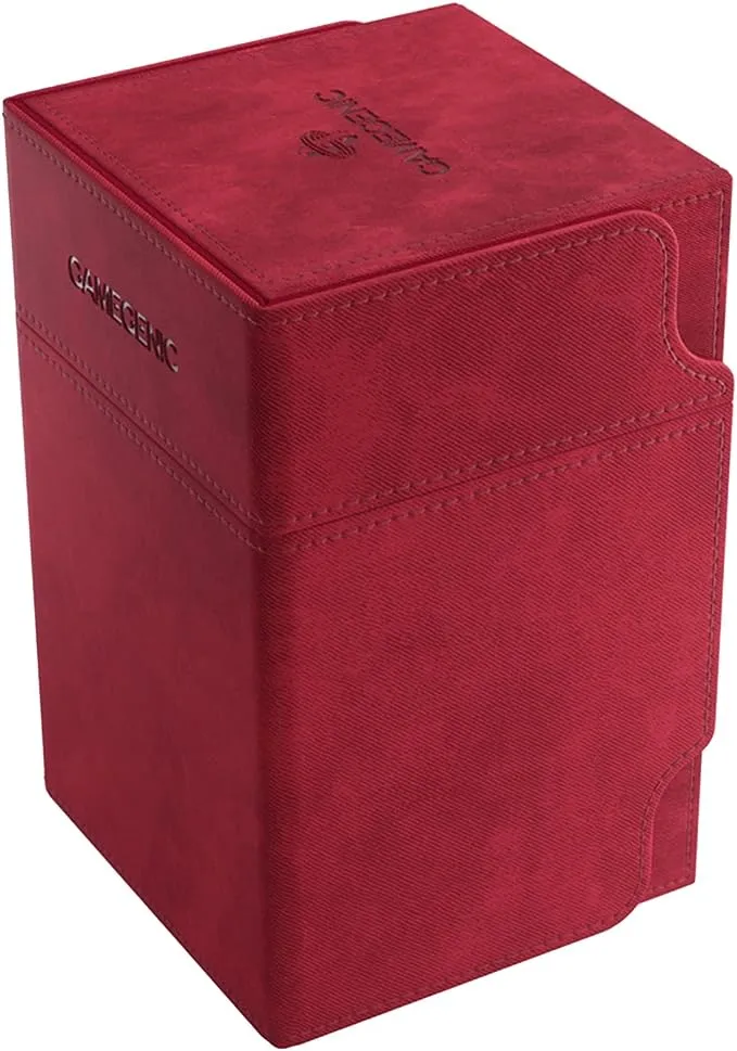 Watchtower 100+ XL Convertible Deck Box | Double-Sleeved Card Storage | Card Game Protector | Nexofyber Surface | Holds Up to 100 Cards | Red Color | Made by Gamegenic (GGS20105ML)