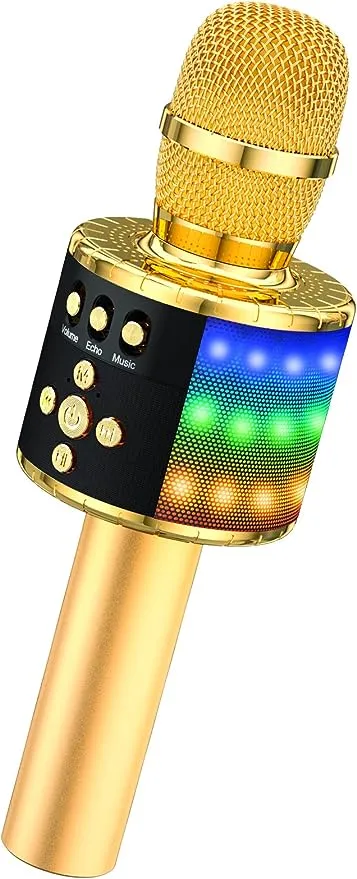 BONAOK Bluetooth Wireless Karaoke Microphone with LED Lights,4-in-1 Portable Handheld Mic with Speaker Karaoke Player for Singing Home Party Toys Birthday Gift for Kids Adults Girls Q78(Ice Blue)