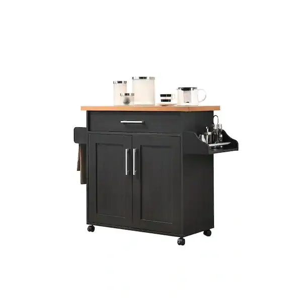 Hodedah Kitchen Island with Spice Rack Towel