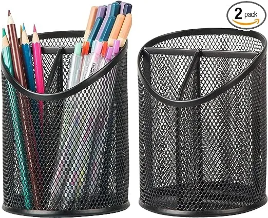 2 Pack Pen Holder Organizer for Desk Mesh Round Pencil Black 