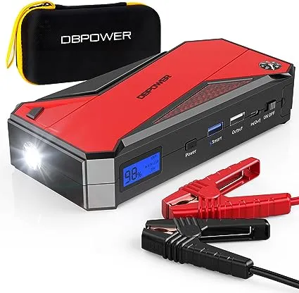 DBPOWER Peak 2000A 18000mAh Portable Car Jump Starter (up to 7.2L Gas, 5.5L Diesel Engine) Battery Booster with Smart Charging Port, Compass, LCD Screen and LED Light (Black/Red)