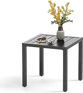 PHI VILLA Indoor Outdoor Small Metal Square Side/End Table, Patio Coffee Bistro Table, Black