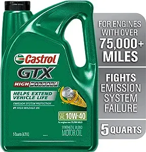 Castrol GTX High Mileage 10W-40 Synthetic Blend Motor Oil, 5 Quarts