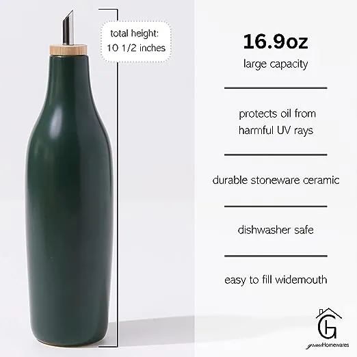 Olive Oil Dispenser Bottle Stoneware Ceramic for EVOO or Vinegar | Modern Design | Large Capacity 16.9 ounce | Oil Container | Navy Blue