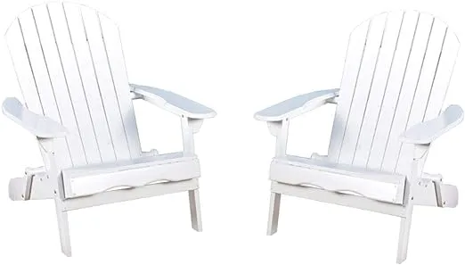 Hanlee Folding Outdoor Adirondack Chair - Set of 2 White Wood