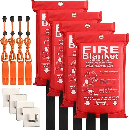 ELDAR 4-Pack Fire Blanket - X-Large Fiberglass Fire Blanket Fire Suppression Blanket - Fire Blankets Emergency for People - Fire Safety Blanket with Emergency Whistles - Fireblanket for Kitchen, Home