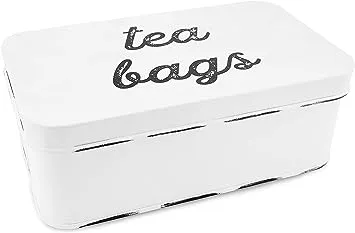 AuldHome Enamelware Tea Bag Box (Black), Classic Sleek Style Tea Storage Tin