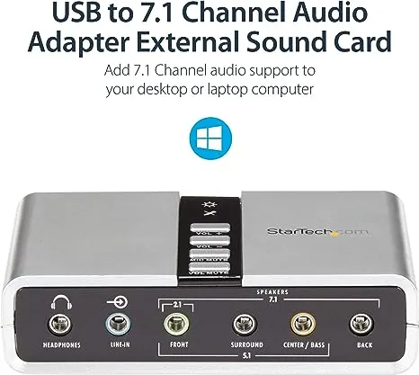 StarTech.com 7.1 USB Sound Card - External Sound Card for Laptop with SPDIF Digital Audio - Sound Card for PC - Silver