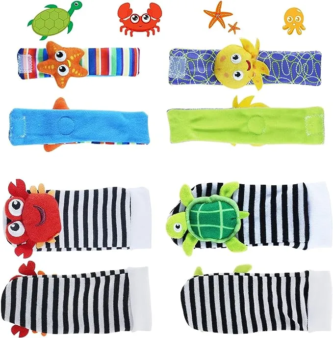 Foot Finders & Wrist Rattles for Infants Developmental Texture Toys for Babies & Baby Toy Socks & Infant Wrist Rattle, Newborn Toys for Baby Boys Girls, Baby Boy Girl Toys 0-3 3-6 6-9 9-18 Months