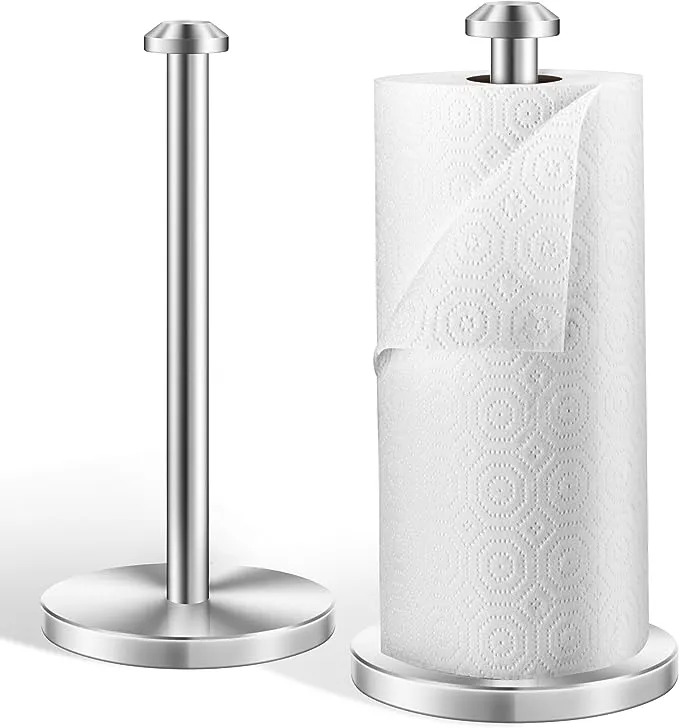 AOSION 2 Pack Stainless Steel Paper Towel Holder,Paper Towel Holder Countertop,Standing Paper Towel Holders for Kitchen Bedroom and Bathroom, Upgrade Design,Brushed Silver 13.8"