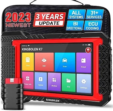 KINGBOLEN K7 OBD2 Scanner Bluetooth: 3-Year Fr-ee Update, 2024 Bidirectional Scan Tool with ECU Coding, 31+ Resets, FCA AutoAuth, Crankshaft Relearn/Active Test, Car Diagnostic Scanner for All Systems