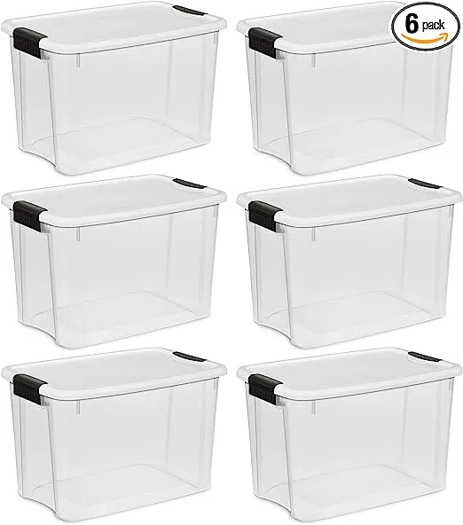 Sterilite Clear Plastic Stackable Storage Bin with White Latch Lid Sterilite Pack