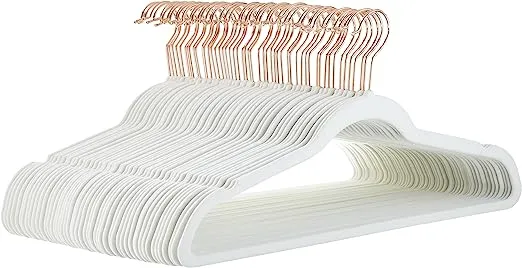 Amazon Basics Slim Velvet, Non-Slip Suit Clothes Hangers, Pack of 50, Blush pink/rose Gold