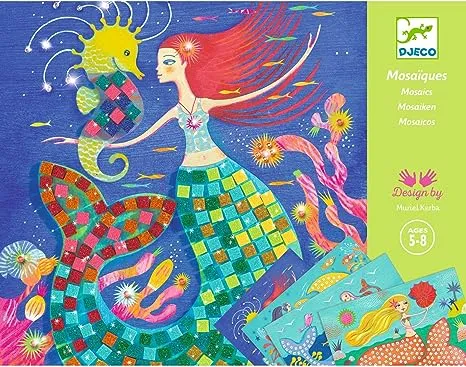 DJECO Mermaid's Song Mosaic Arts & Crafts Kit - Create Your Own Glittery Underwater Scene for School - Fun & Creative for Family & Friends, Boys & Girls, Educational, Sticker Foam for Kids 5+