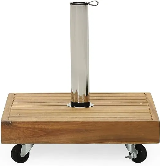 Ralph Outdoor Acacia Wood and Stainless Steel Outdoor 44lb Square Umbrella Base by Christopher Knight Home