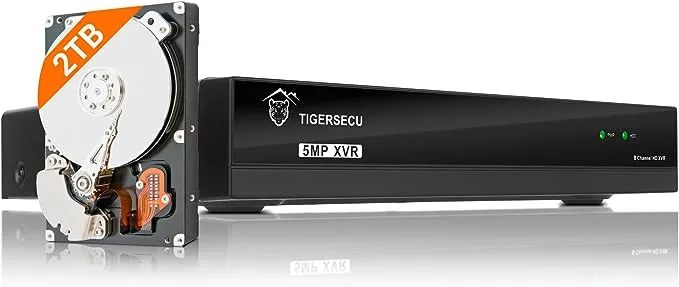 TIGERSECU Ultra HD 5MP 8-Channel Hybrid DVR Recorder with 2TB Hard Drive, for 8 Analog/TVI/AHD/CVI Security Cameras and 8 Network IP Cameras