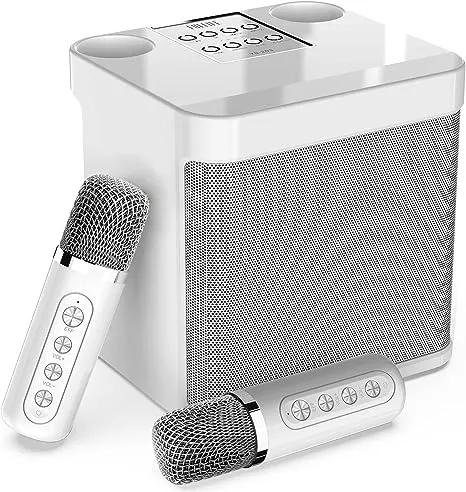 Karaoke Machine for Adults and Kids, FULLIFE Portable Bluetooth PA Speaker System with 2 UHF Wireless Microphones, Karaoke Speaker with Echo, Supports TF/USB, AUX in, for Home Party, Meeting