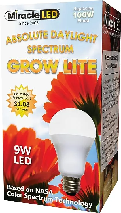 Miracle LED Absolute Daylight Spectrum Grow Lite - Replaces up to 100W - Full Spectrum Hydroponic LED Plant Growing Light Bulb for Greenhouse, Garden, and Indoor (605088)