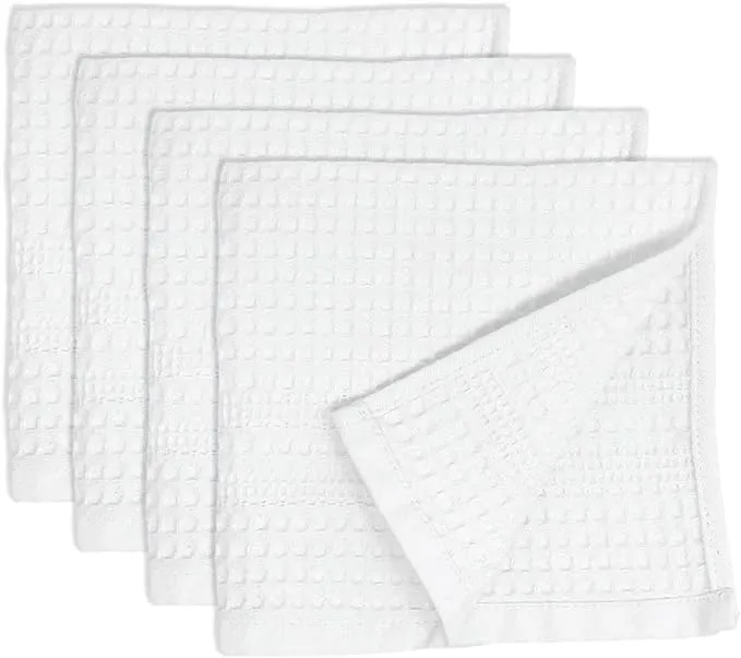 GILDEN TREE Waffle Towel Quick Dry Thin Exfoliating, 4 Pack Washcloths for Face Body, Classic Style (White)